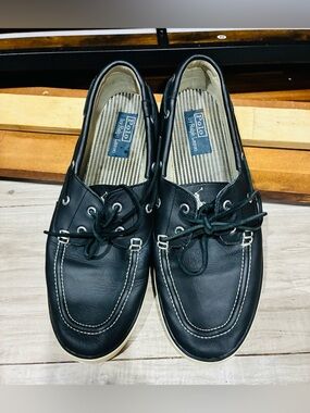 Sandler Black Leather Men’s Boat Shoes